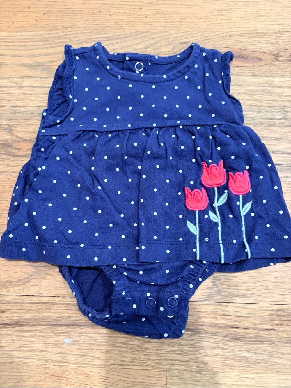 Carter’s baby girl onesie dress with polka dots and flowers